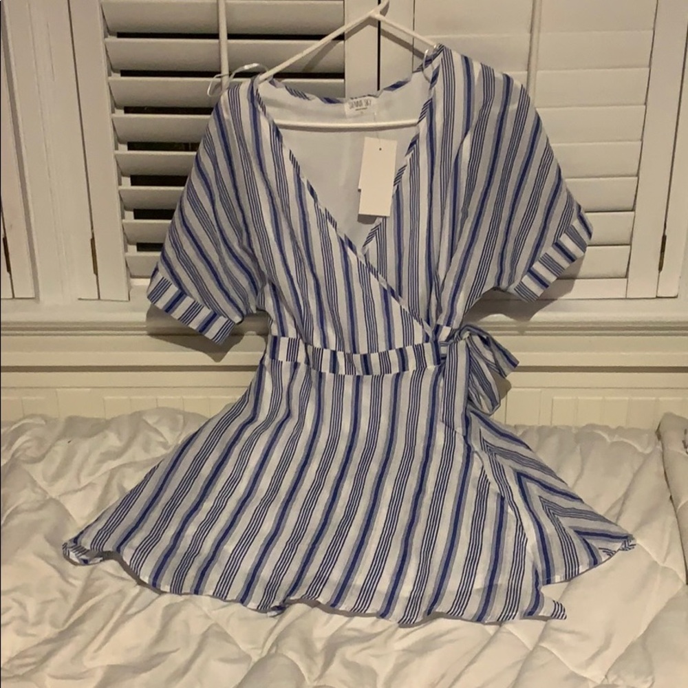 Blue Striped Wrap Dress